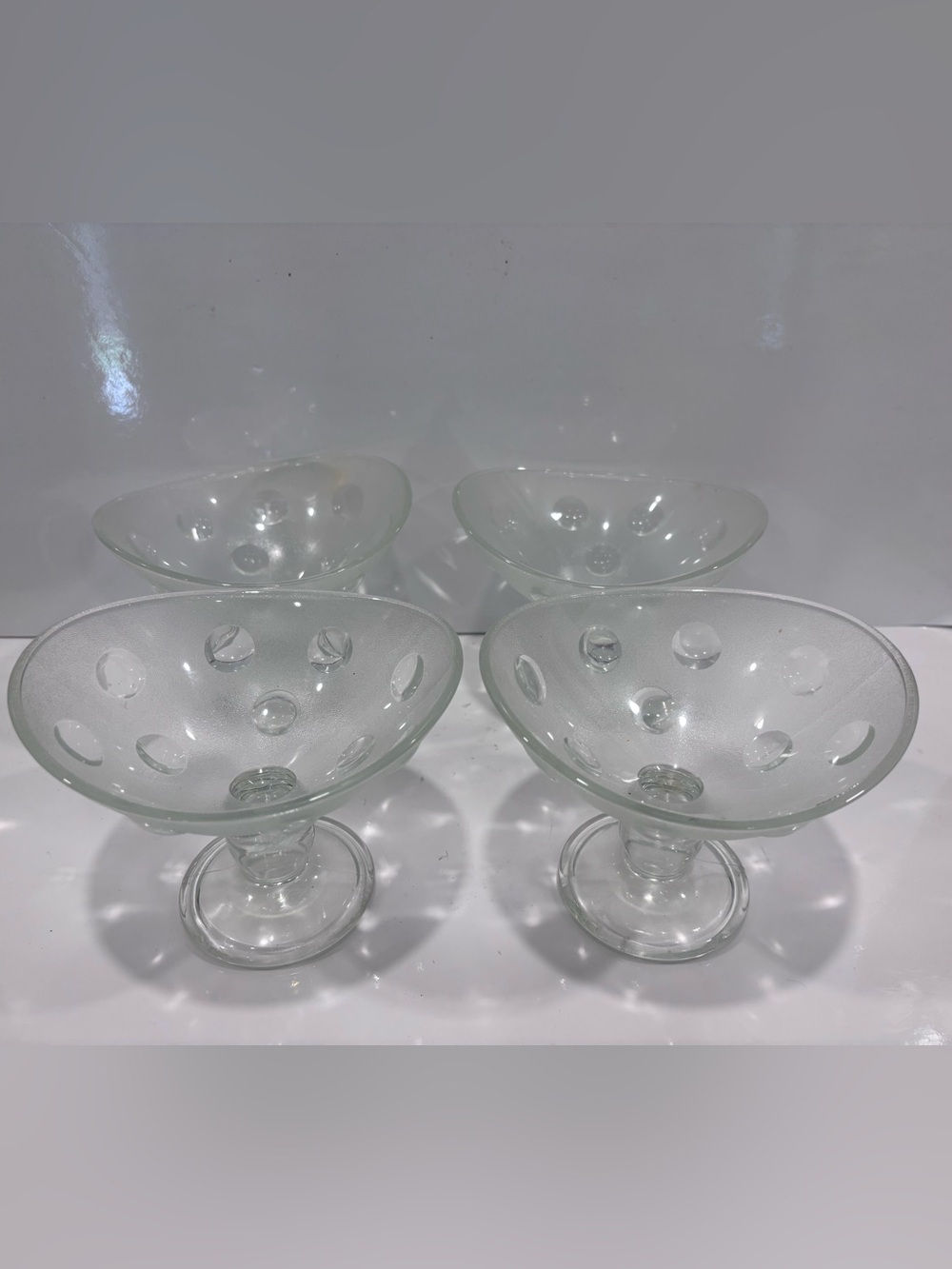 Vintage Frosted Glass Coin Dot Pedestal Sherbet Dessert Cups – Set of 4